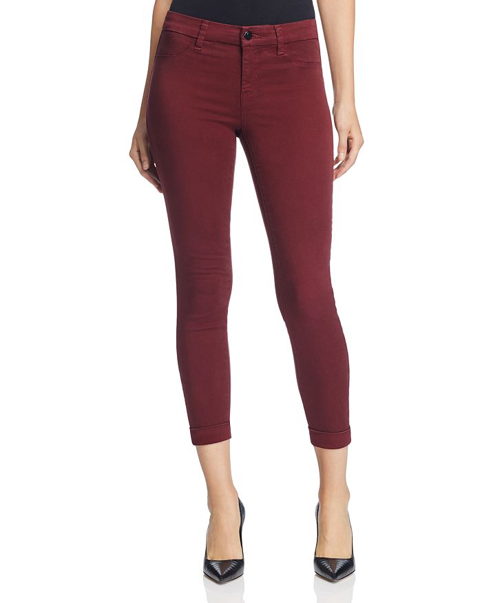 J Brand Luxe Sateen Anja Cuffed Crop Jeans in Oxblood | Bloomingdale's