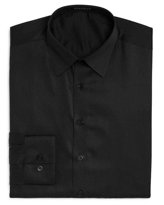 Vardama Astor Place Solid Stain Resistant Tailored Fit Dress Shirt In Black