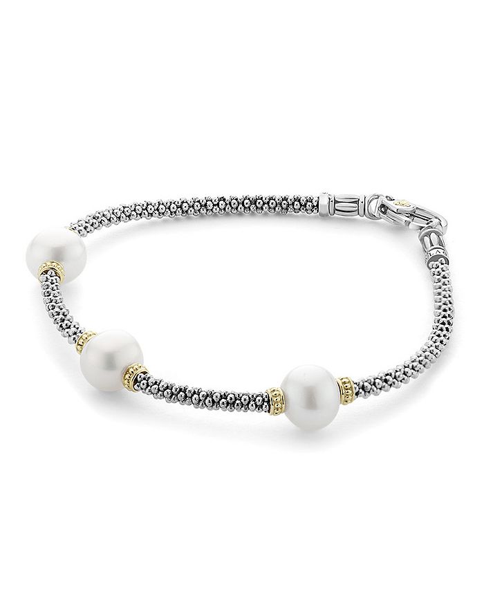 Lagos 18k Gold And Sterling Silver Luna Rope Bracelet With Cultured Freshwater Pearls In White/silver