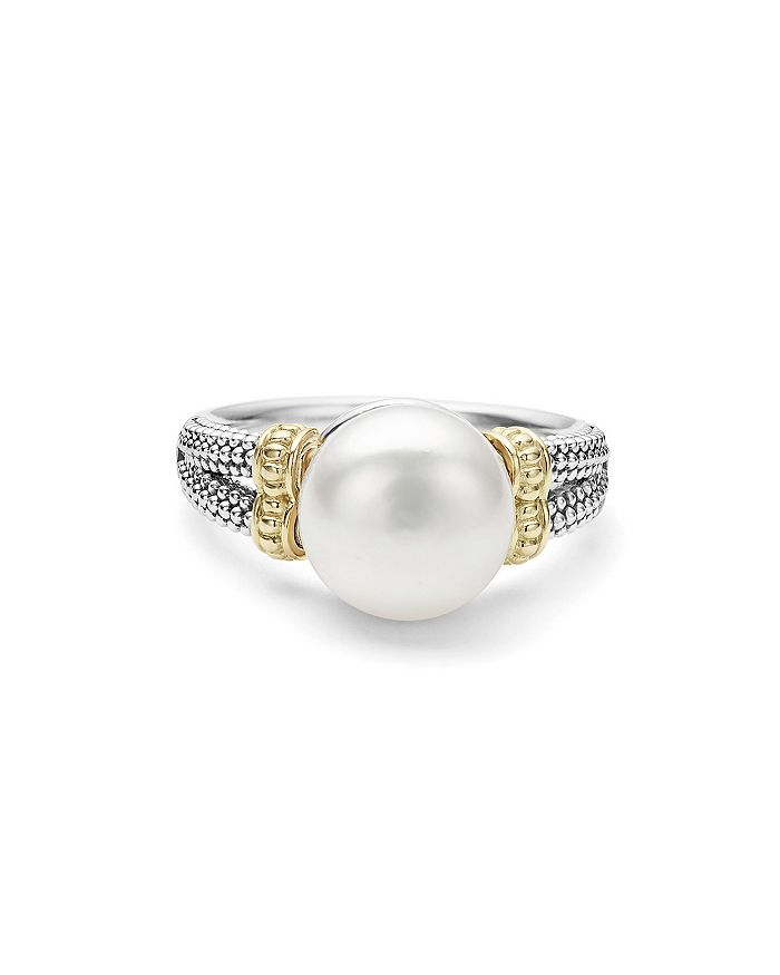 Shop Lagos 18k Gold And Sterling Silver Luna Ring With Cultured Freshwater Pearl In White/multi