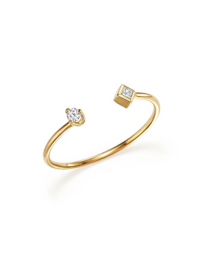 ZOË CHICCO 14K YELLOW GOLD OPEN RING WITH PRONG AND BEZEL SET DIAMONDS,PCR 3 D