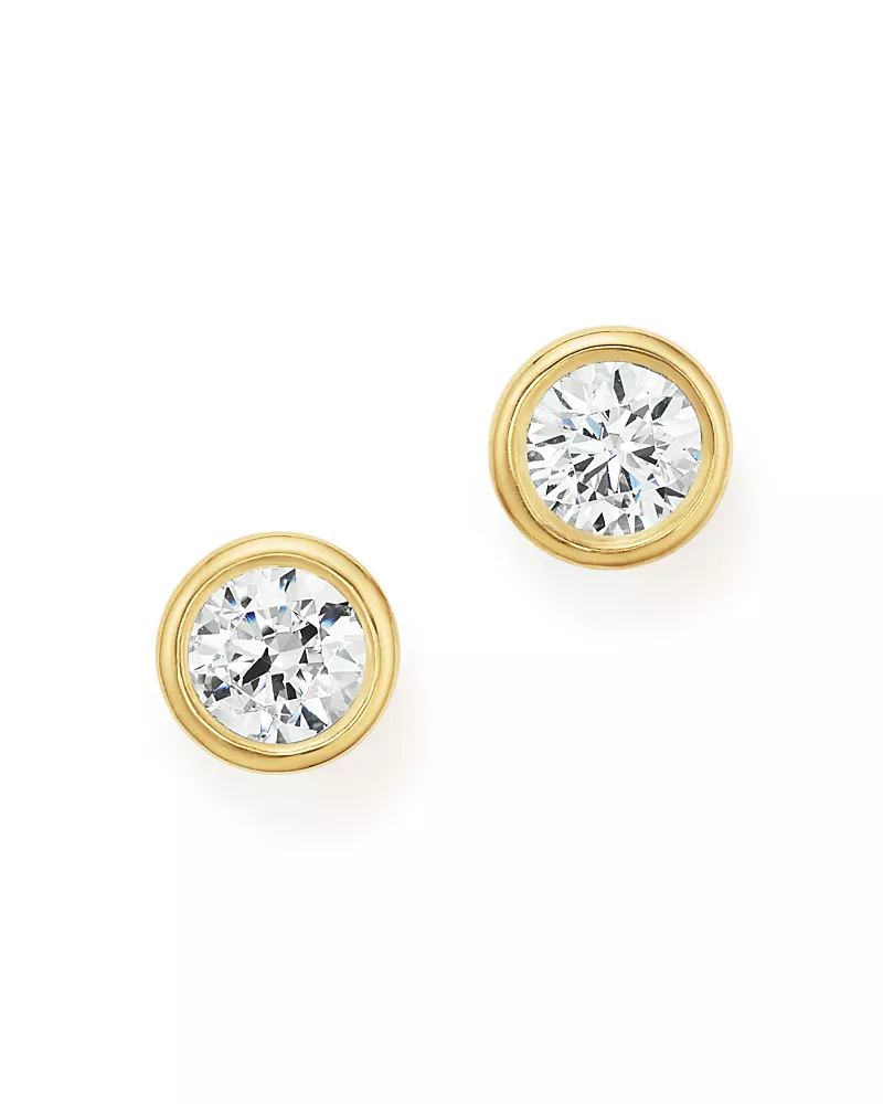 Diamond Bezel Stud Earrings in 14K Yellow Gold, 1.0 tcw
