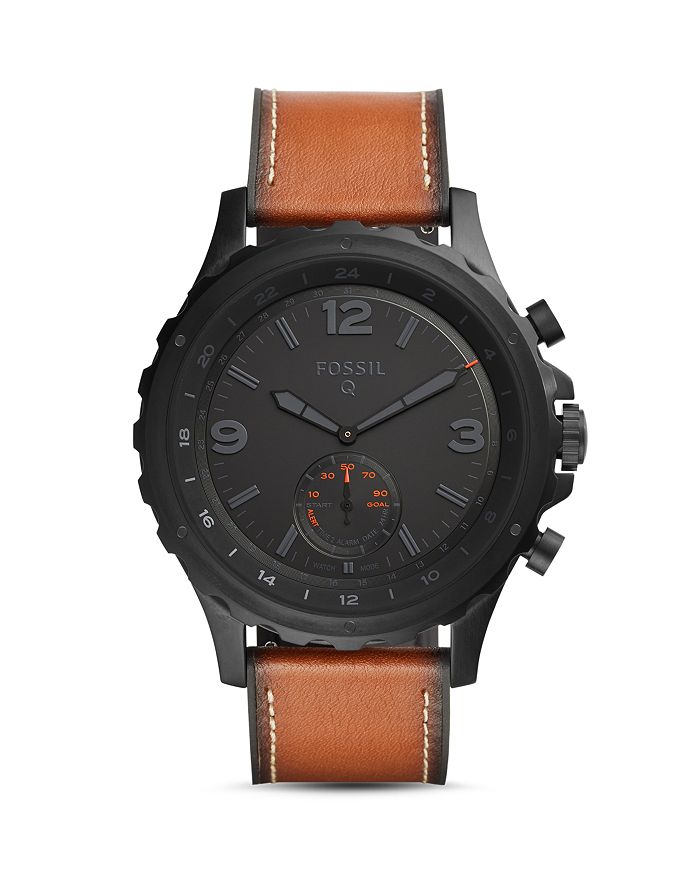 Fossil Men s Tech Nate Dark Brown Leather Strap Hybrid Smart Watch