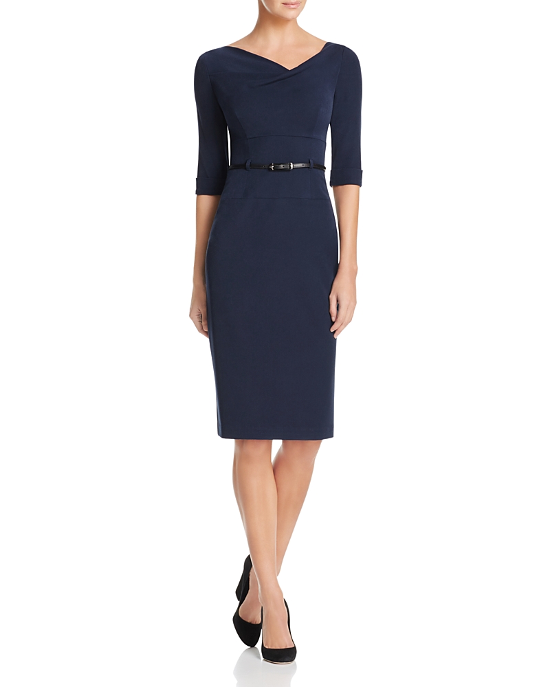 Black Halo Belted Sheath Dress