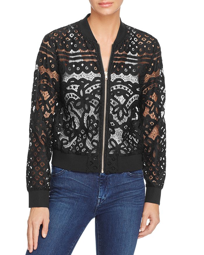 Lace bomber top jacket black
