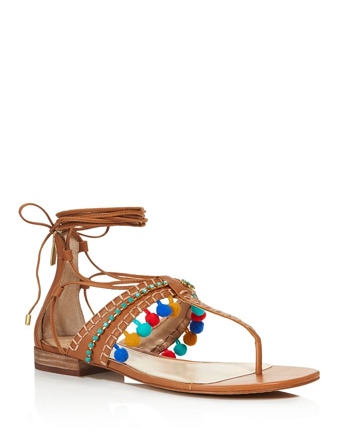 VINCE CAMUTO - Women's Balisa Embellished Pom-Pom Sandals
