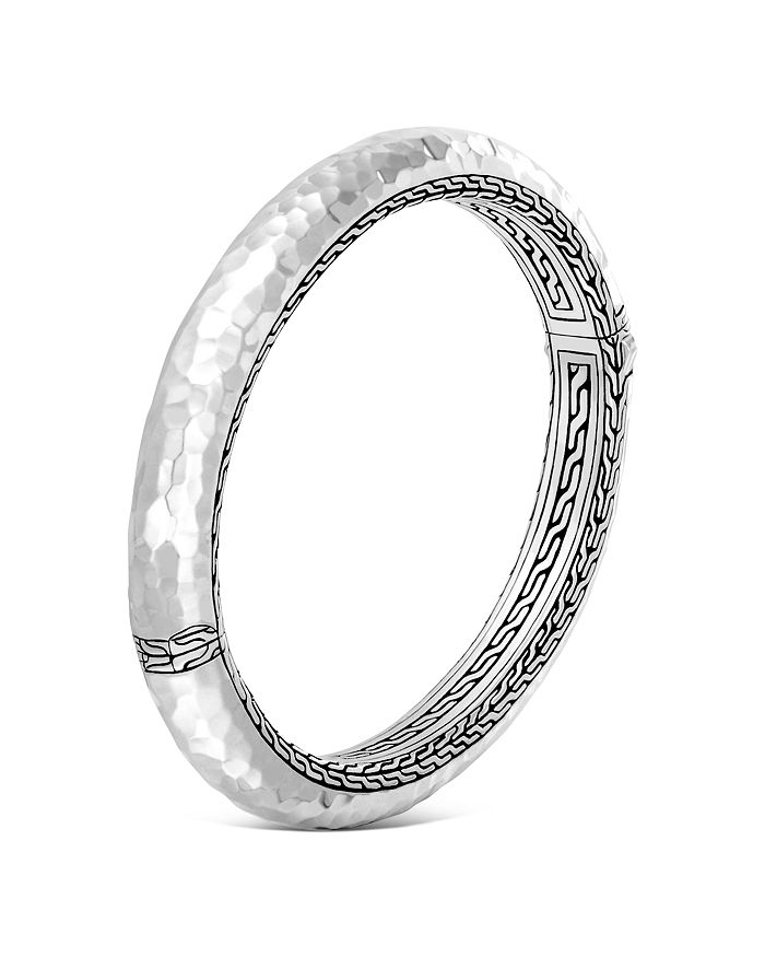 JOHN HARDY STERLING SILVER CLASSIC CHAIN HAMMERED MEDIUM OVAL HINGED BANGLE,BB999573XL