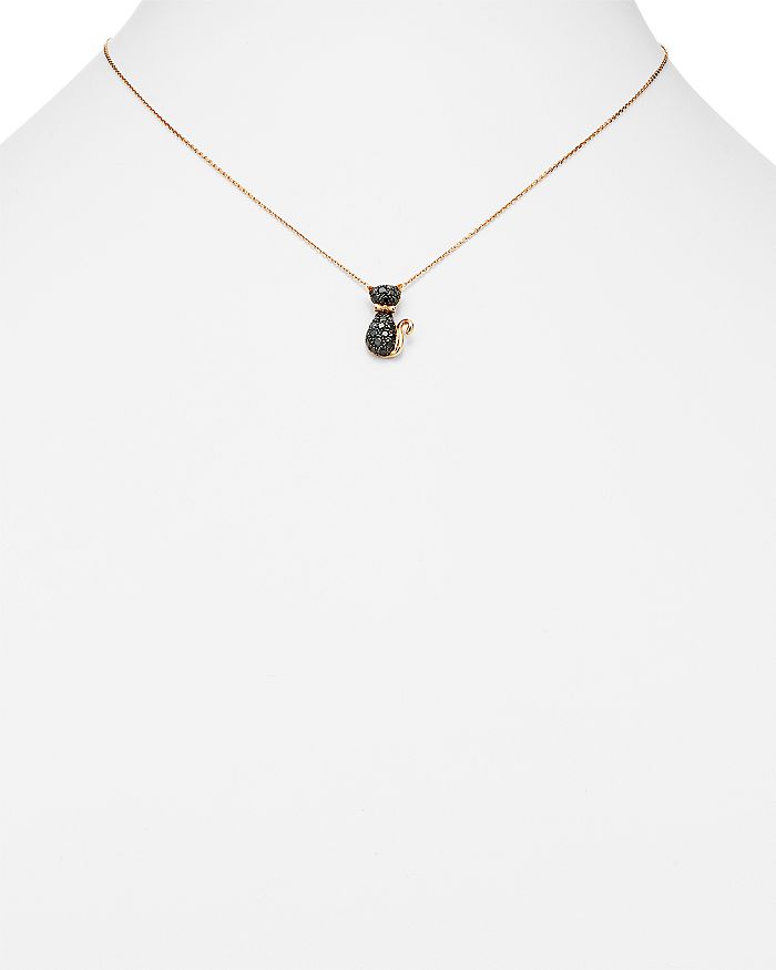 Bloomingdale's Black Diamond Cat Pendant Necklace In 14k Rose Gold, .40 Ct. T. W. In Black/rose