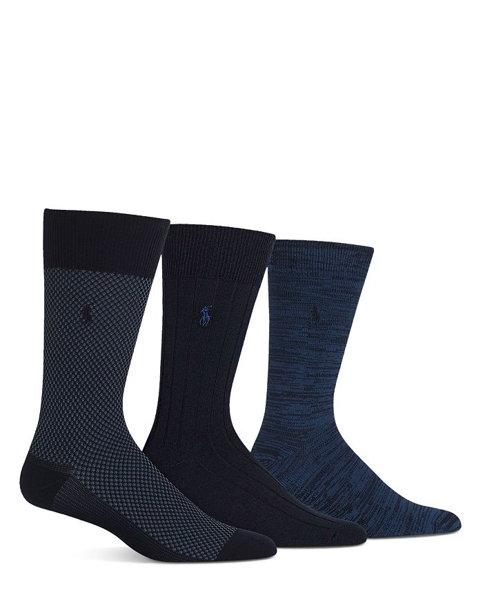 Polo Ralph Lauren Supersoft Birdseye, Solid Rib & Melange Trouser Socks - Pack Of 3 In Navy