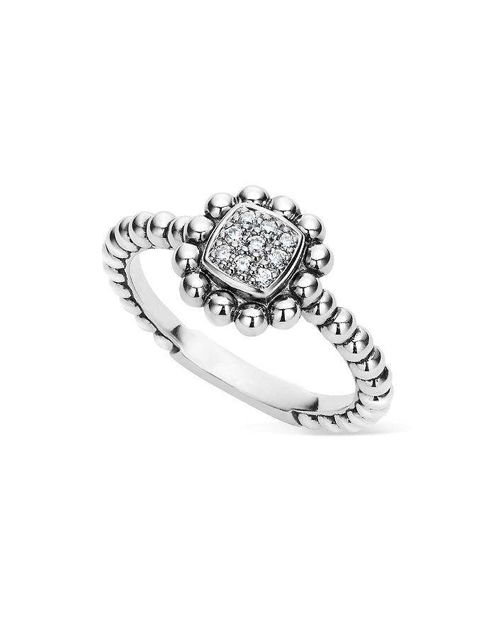 Shop Lagos Sterling Silver Caviar Spark Diamond Square Ring In White/silver