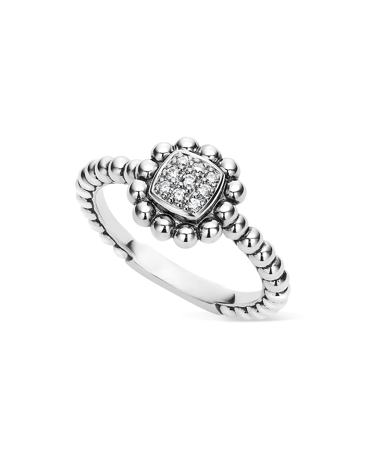 Lagos Sterling Silver Caviar Spark Diamond Square Ring
