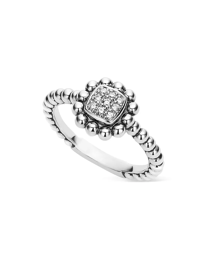 Lagos Sterling Silver Caviar Spark Diamond Square Ring