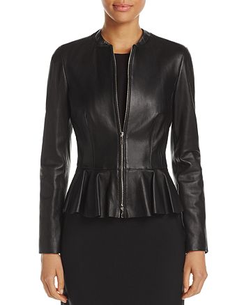BOSS Safisse Peplum Leather Jacket | Bloomingdale's
