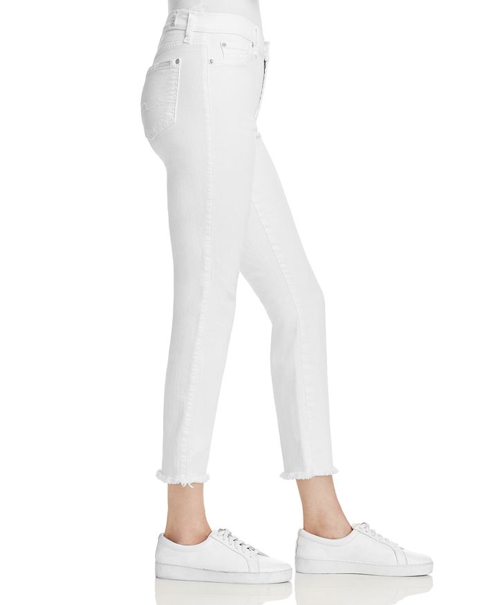 Shop 7 For All Mankind Roxanne Mid Rise Raw Hem Ankle Skinny Jeans In White Fashion