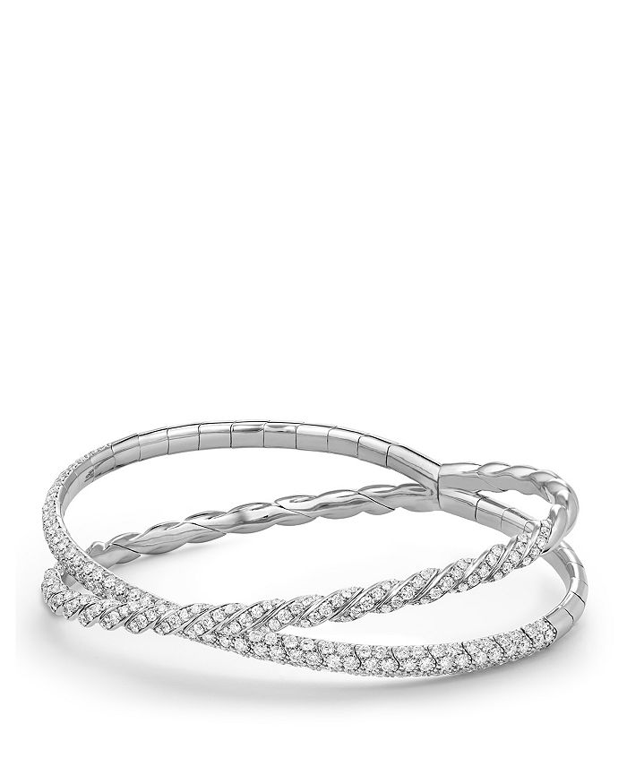 David Yurman - Pav&eacute; Flex Two Row Bracelet with Diamonds in 18K White Gold