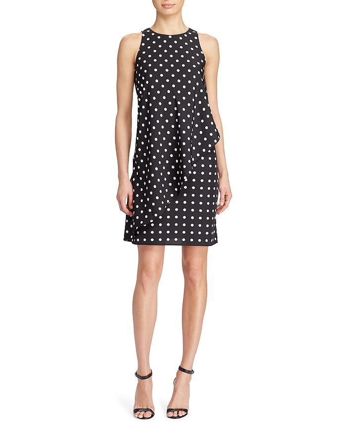 Ralph Lauren Asymmetric Overlay Polka Dot Crepe Dress 100