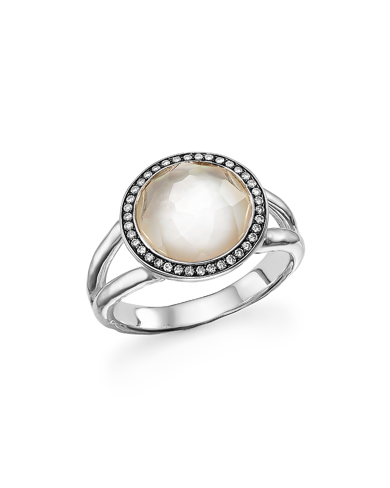 Ippolita Stella Mini Lollipop Ring In Mother-of-pearl Doublet With Diamonds, 0.15 In White/silver
