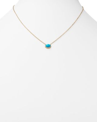 Turquoise Oval Bezel Pendant Necklace in 14K Yellow Gold, 17"&nbsp;