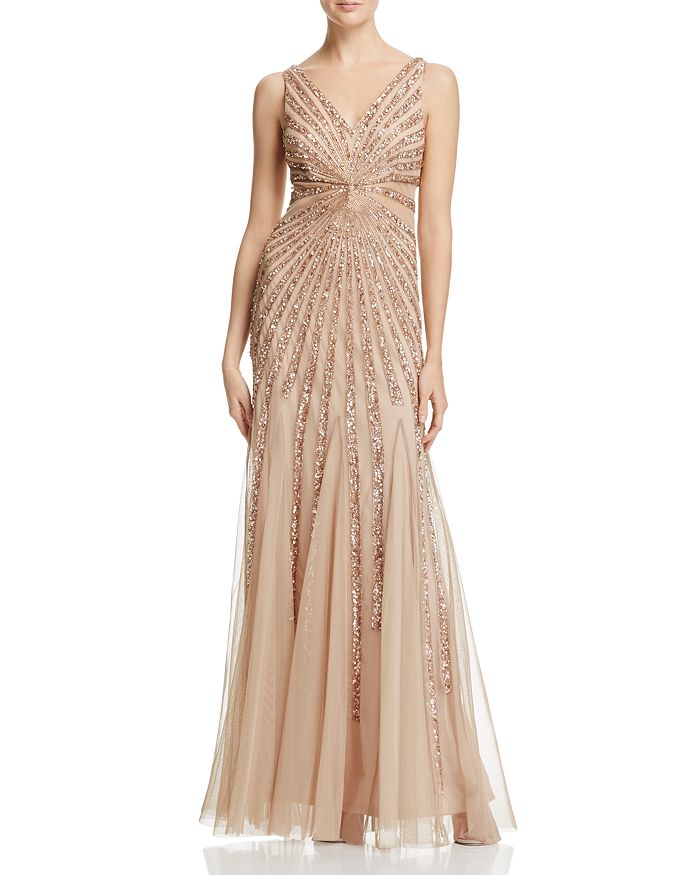 Adrianna Papell Sleeveless V-Neck Embellished Gown | Bloomingdale's