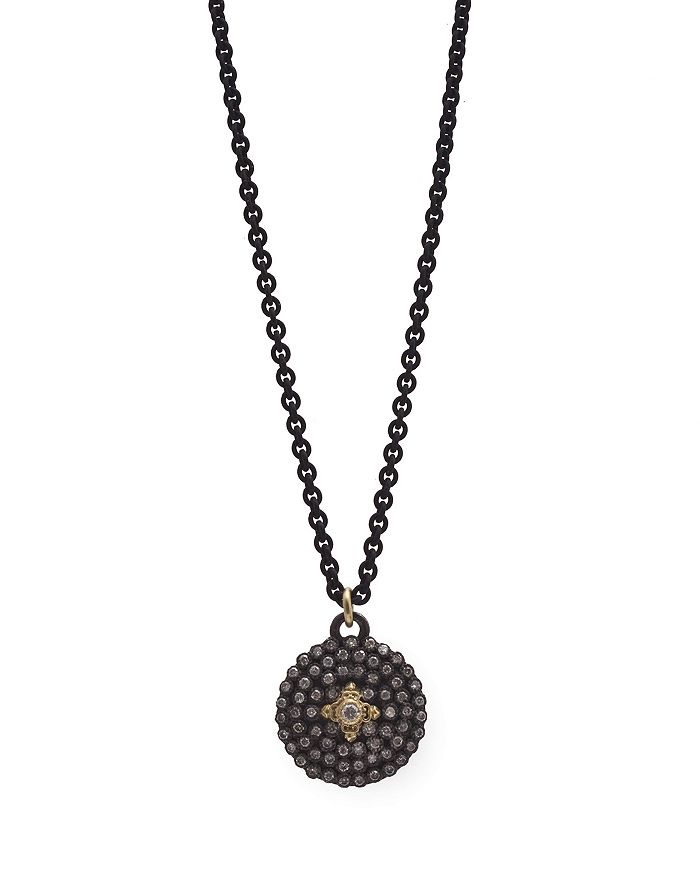ARMENTA 18K YELLOW GOLD AND BLACKENED STERLING SILVER OLD WORLD DIAMOND SHIELD PENDANT NECKLACE, 20,43500