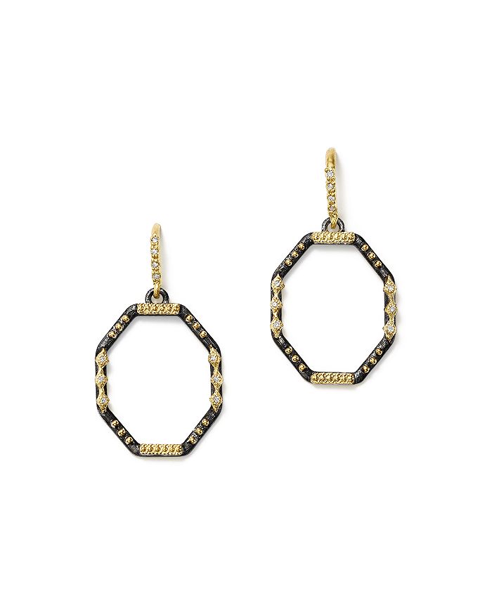 ARMENTA 18K YELLOW GOLD AND BLACKENED STERLING SILVER OLD WORLD DIAMOND OCTAGON DROP EARRINGS,12410