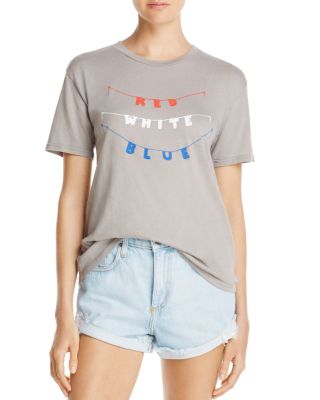 red blue and white graphic tee