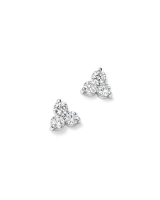 Diamond Three Stone Stud Earrings in 14K White Gold, 0.90 ct. t. w. - Exclusive
