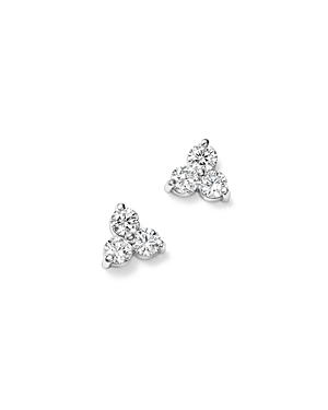 Diamond Three Stone Stud Earrings in 14K White Gold, 0.90 ct. t.w. - 100% Exclusive