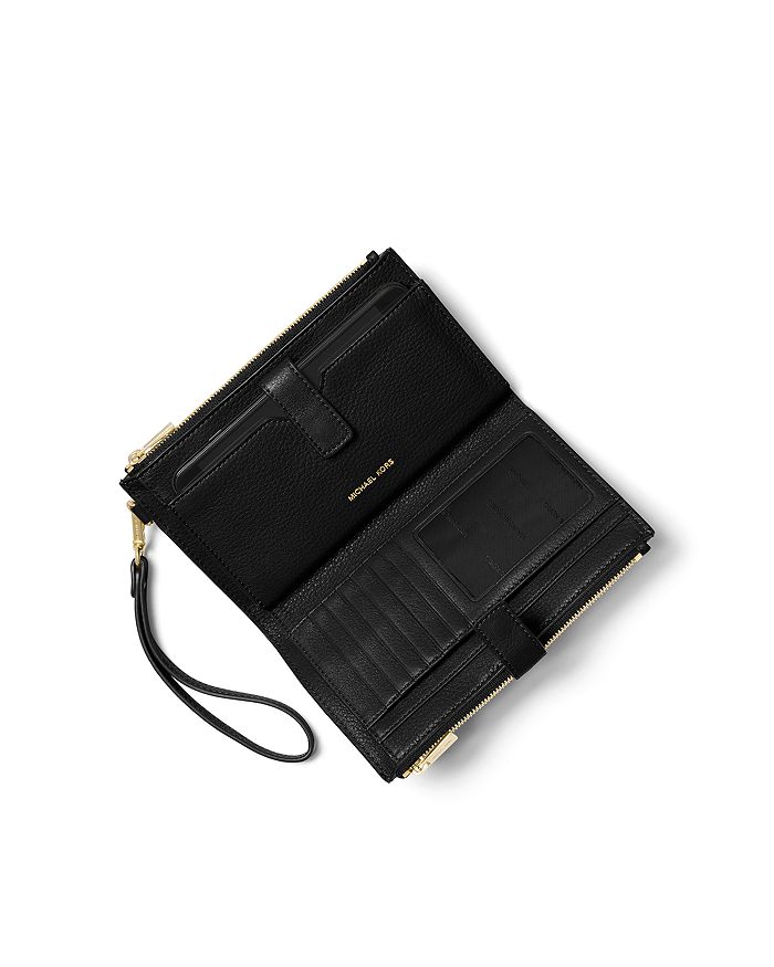 Shop Michael Michael Kors Adele Double Zip Leather Iphone 7 Plus Wristlet In Black/gold