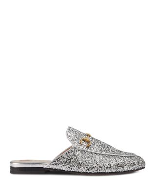 GUCCI グリッター レディース プリンスタウン ミュール 37シルバー Gucci Princetown Glitter Mules | Bloomingdale's