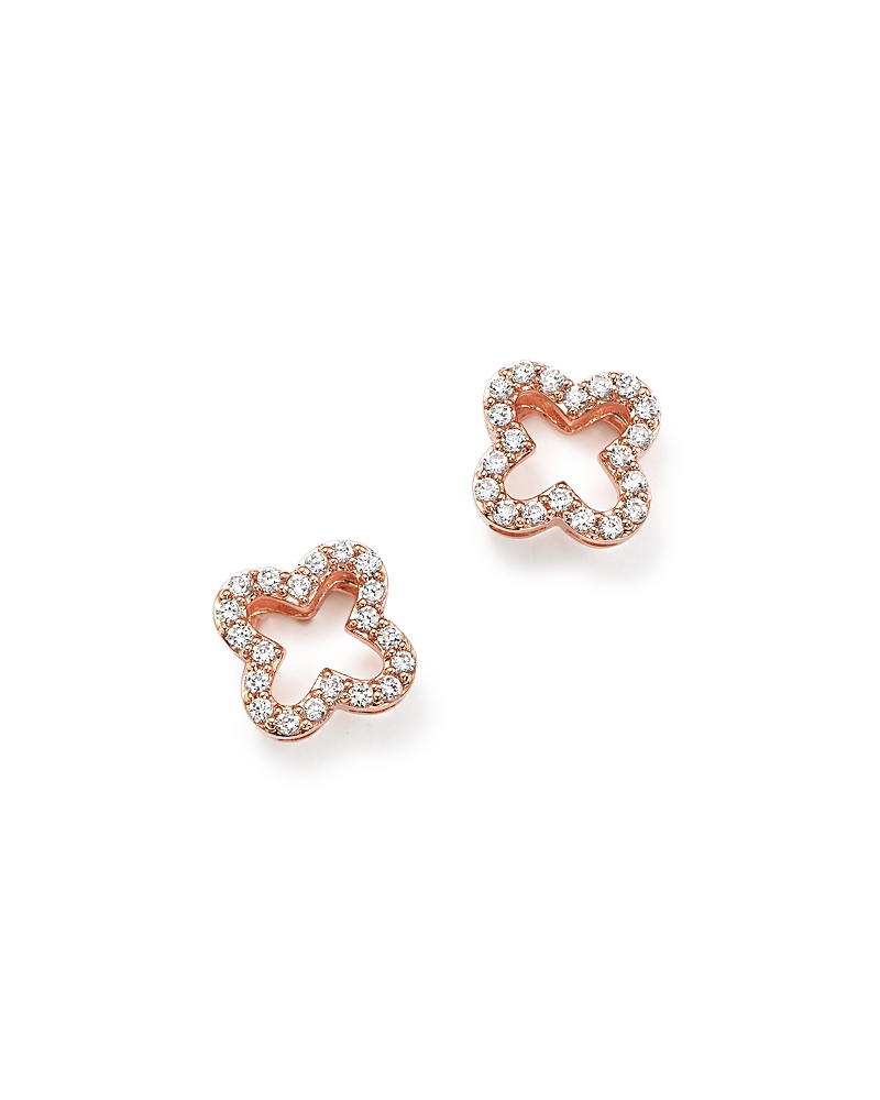 Diamond Clover Stud Earrings in 14K Rose Gold, .20 tcw
