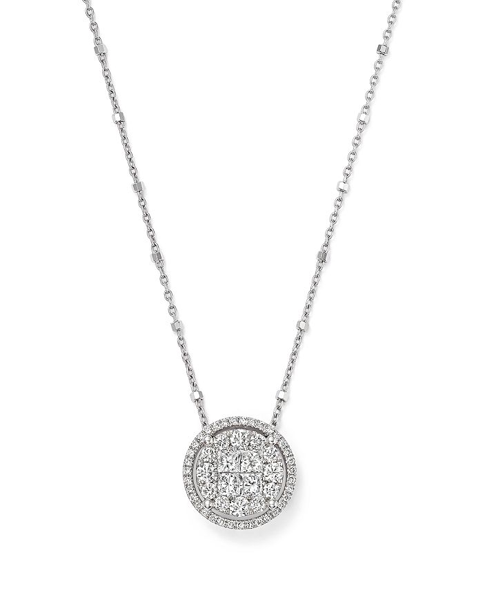 Bloomingdale's Round And Princess-cut Diamond Cluster Pendant Satellite Necklace In 14k White Gold, 1.0 Ct. T.w. -
