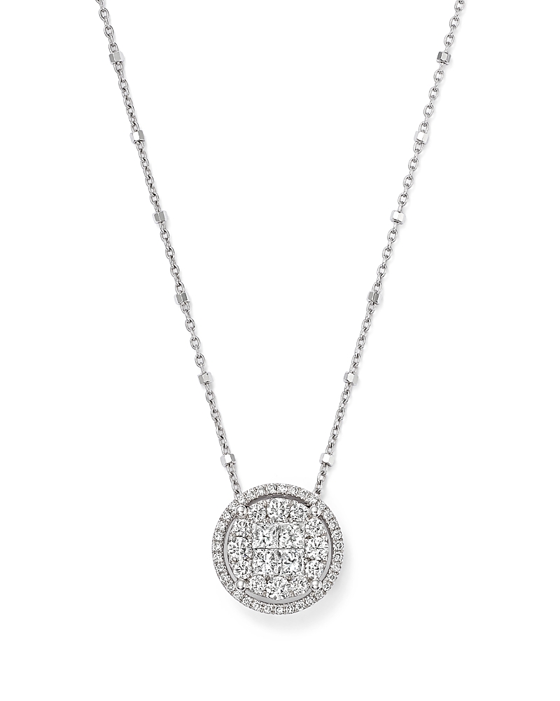 Round and Princess-Cut Diamond Cluster Pendant Satellite Necklace in 14K White Gold, 1.0 tcw