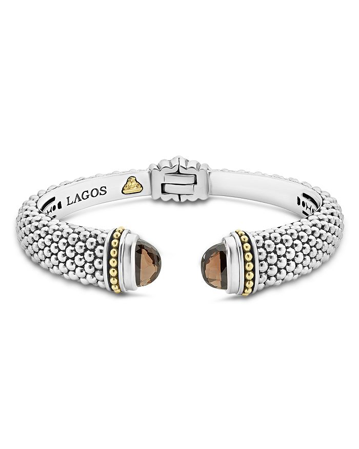 Shop Lagos 18k Gold And Sterling Silver Caviar Color Smoky Quartz Cuff, 12mm In Brown/silver