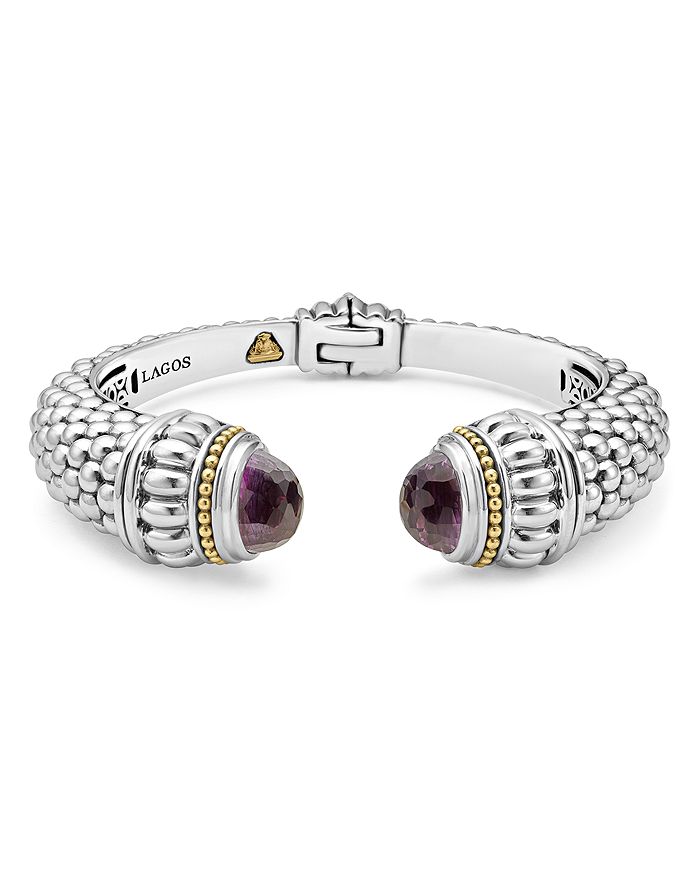 LAGOS 18K GOLD AND STERLING SILVER CAVIAR COLOR AMETHYST CUFF, 14MM,05-81233-AS