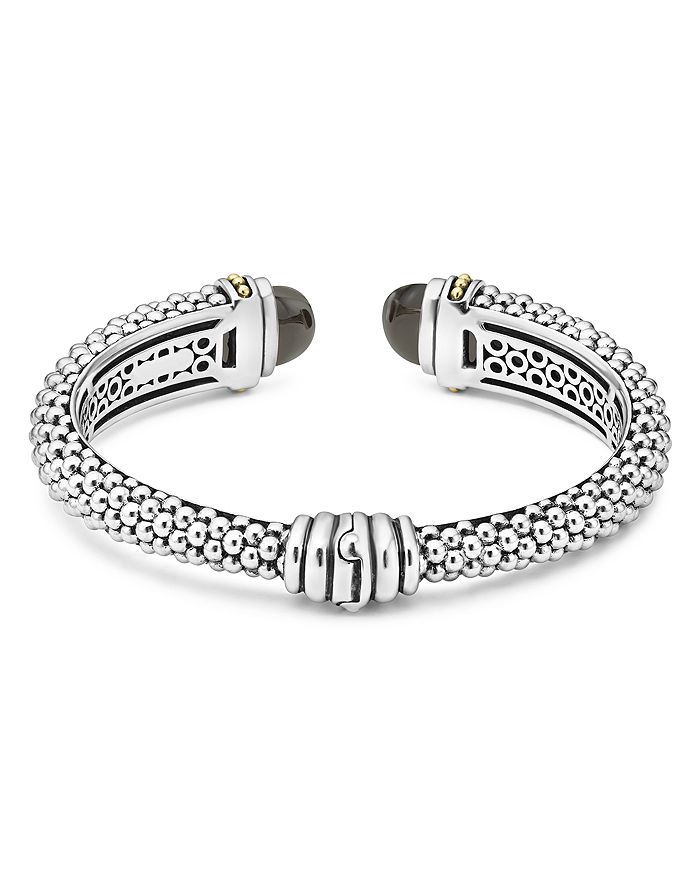 Shop Lagos 18k Gold And Sterling Silver Caviar Color Onyx Cuff, 12mm In Black/silver