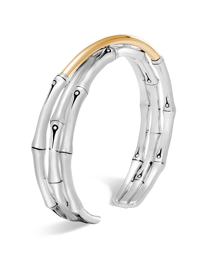 JOHN HARDY BRUSHED 18K YELLOW GOLD AND STERLING SILVER BAMBOO SMALL FLEX CUFF,CZ5938XM