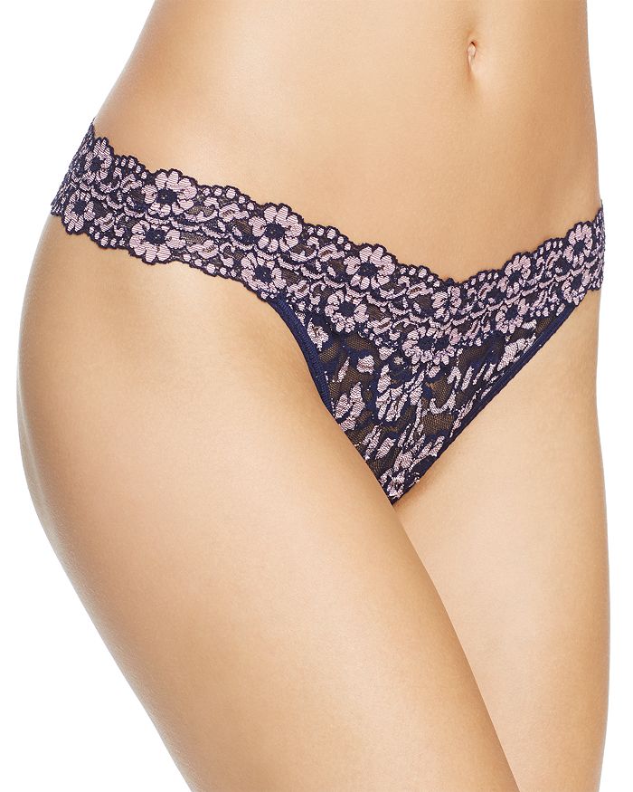 Hanky Panky Cross-dyed Signature Lace Original-rise Thong In Gray Amethyst