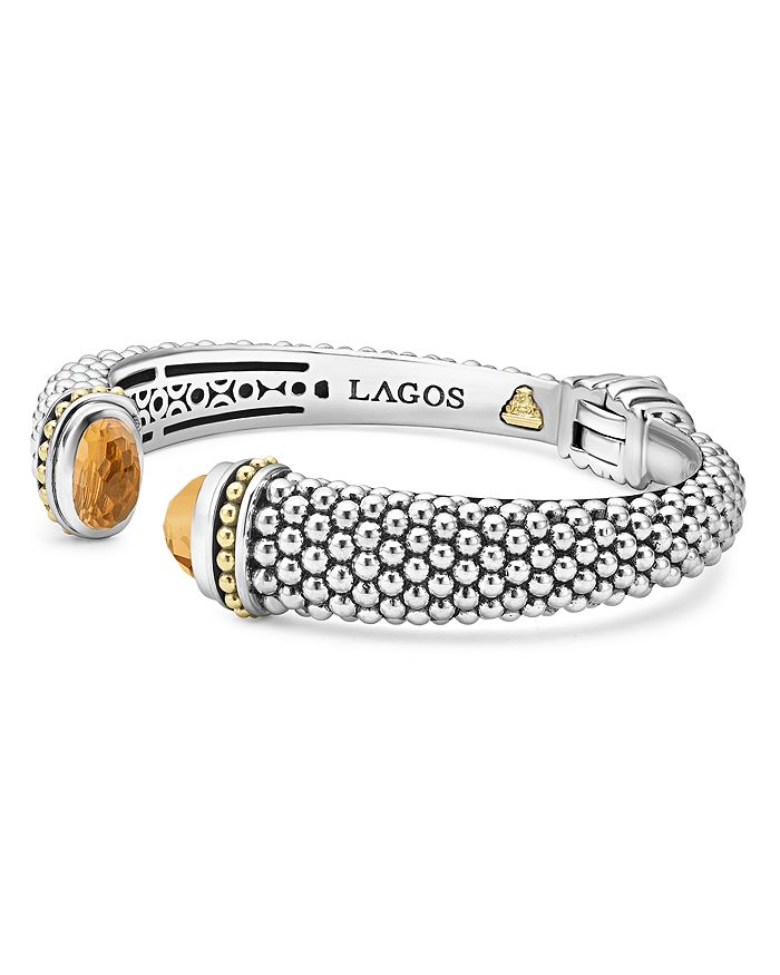 Shop Lagos 18k Gold And Sterling Silver Caviar Color Citrine Cuff, 12mm In Orange/silver