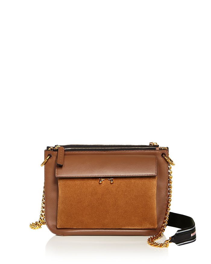 Marni Bandoleer Color Block Leather and Suede Shoulder Bag