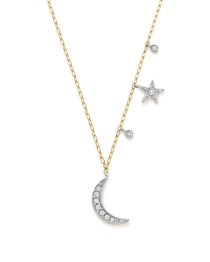 Meira T 14k White And Yellow Gold Diamond Moon And Star Pendant Necklace, 16 In White/gold