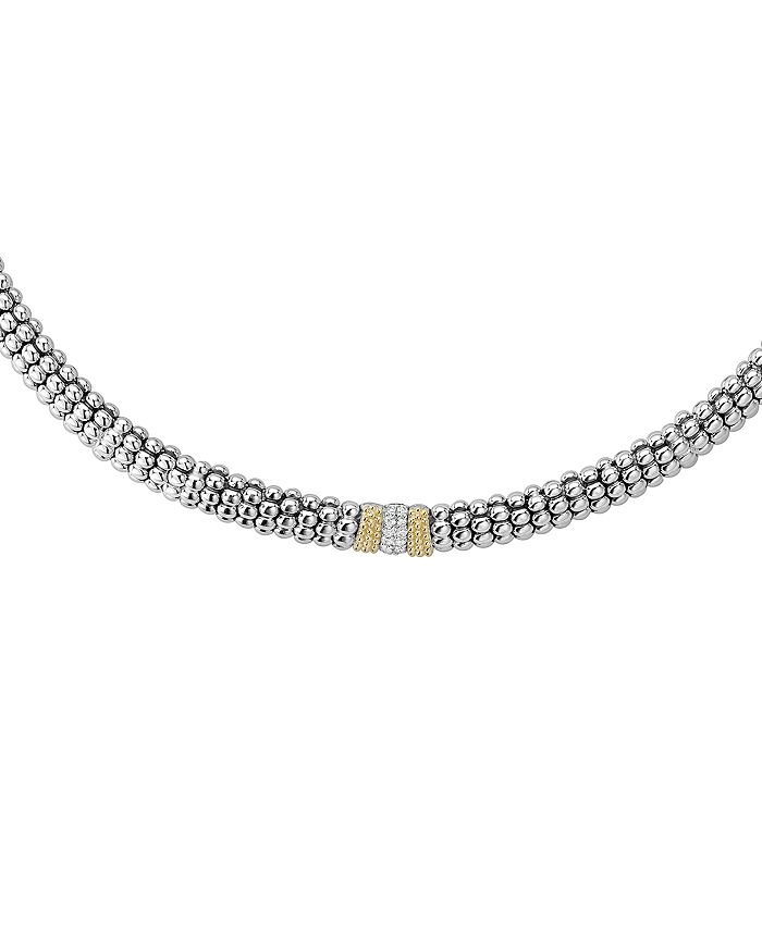 Shop Lagos 18k Gold And Sterling Silver Diamond Lux Necklace, 16 In White/silver