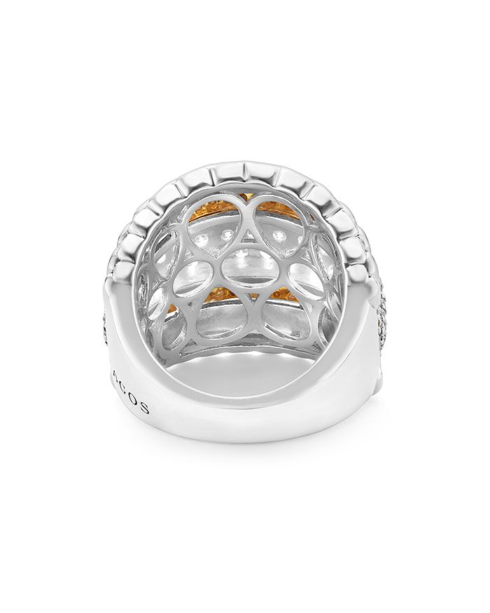 Shop Lagos 18k Gold And Sterling Silver Diamond Lux Large Ring In White/silver