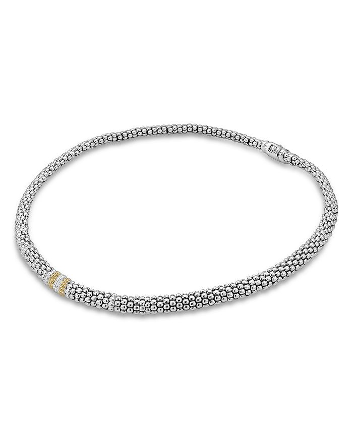 Shop Lagos 18k Gold And Sterling Silver Diamond Lux Necklace, 16 In White/silver