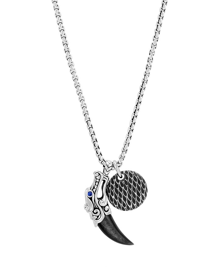 JOHN HARDY STERLING SILVER LEGENDS NAGA SILVER SHEEN OBSIDIAN CHARM NECKLACE WITH BLUE SAPPHIRE EYES, 26,NBS6511523SSOBSPX26