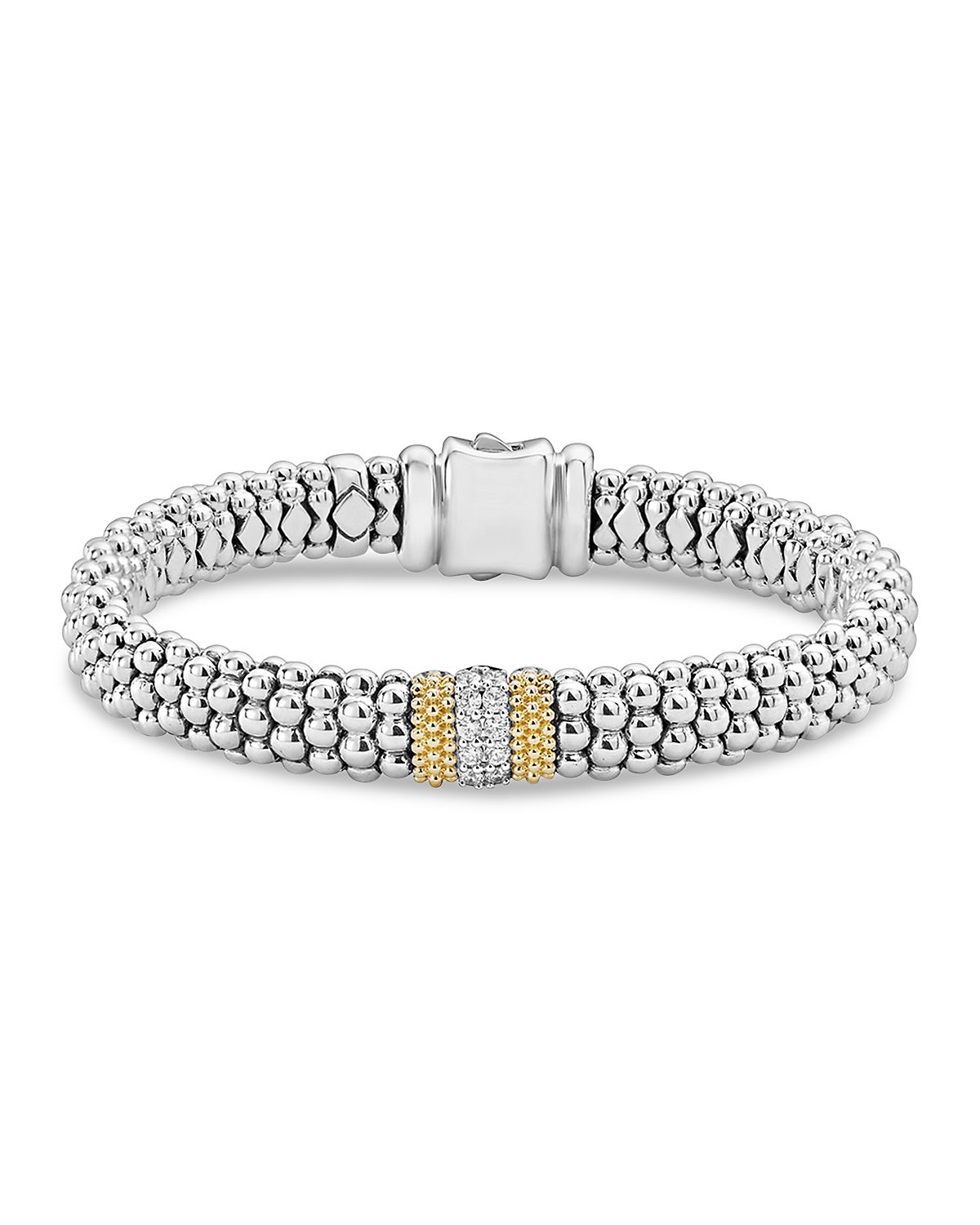 Lagos 18K Gold & Sterling Silver Diamond Lux Single Station Bracelet, 9mm