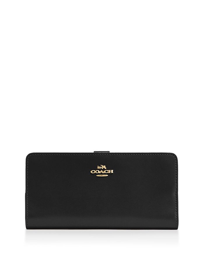 Coach Skinny Continental Leather Wallet In Black/light Gold