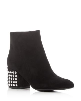KENDALL and KYLIE Women's Blythe Studded Suede Block Heel Booties ...