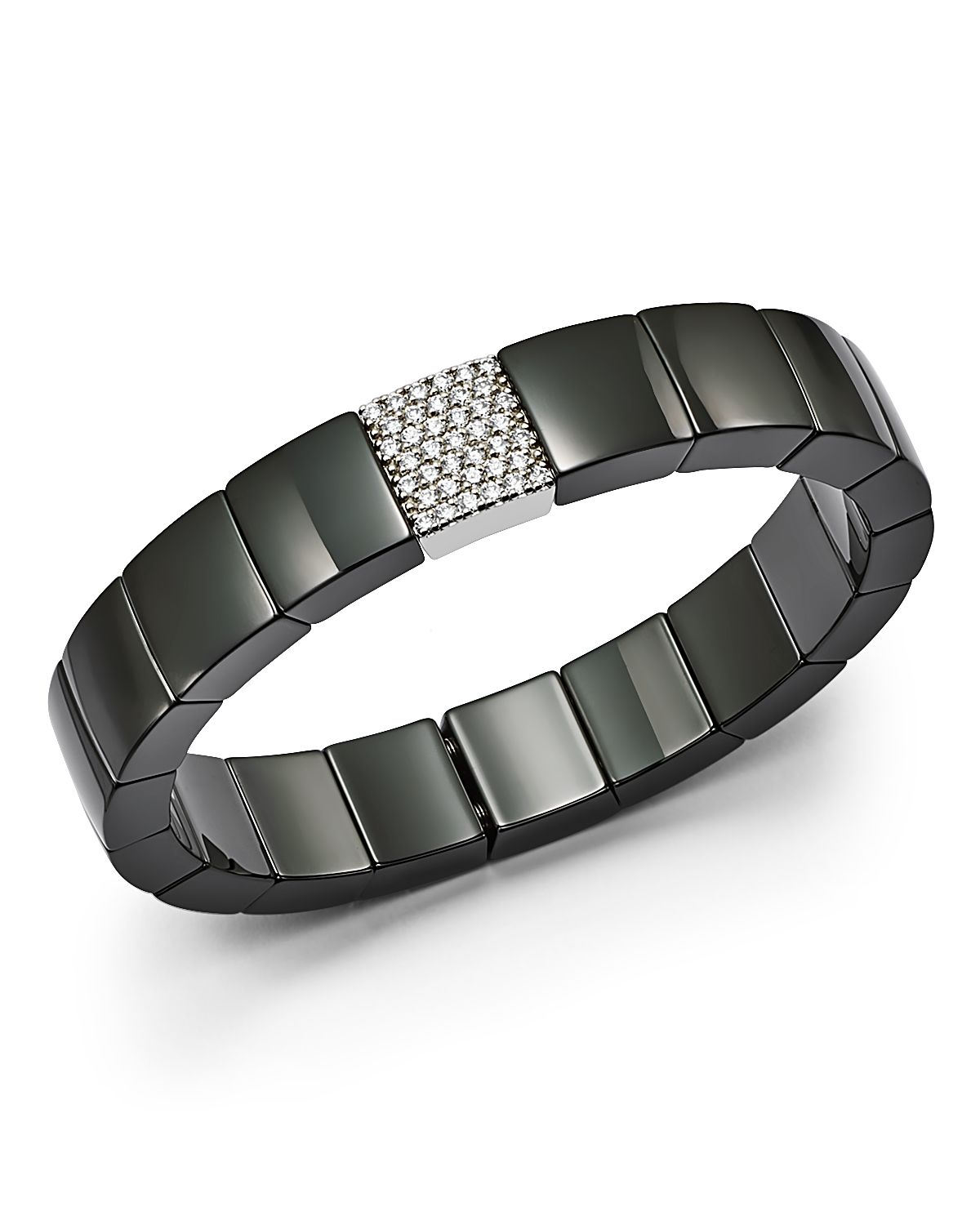 Roberto Demeglio 18K White Gold & Black Ceramic Domino Square Stretch Bracelet with Diamonds