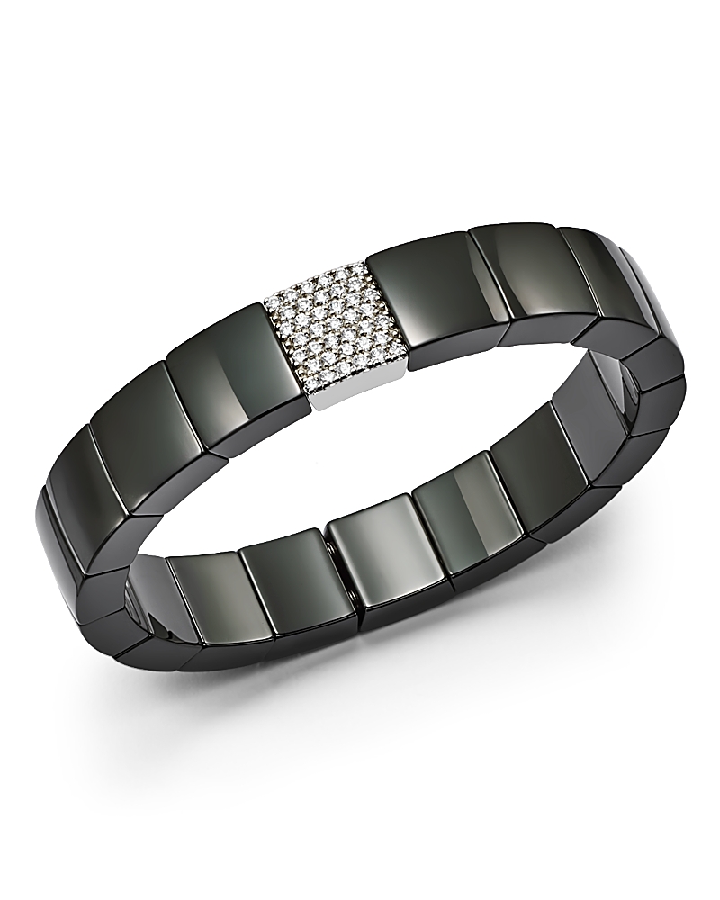 Roberto Demeglio 18k White Gold & Black Ceramic Domino Square Stretch Bracelet With Diamonds In White/black